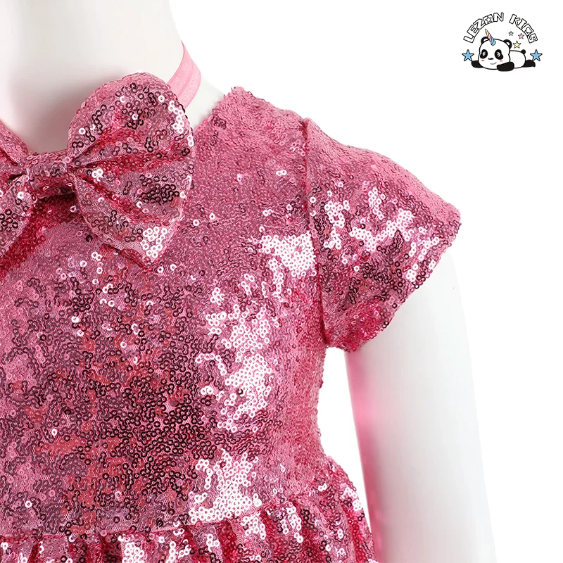 LEZONKIDS - Customizable New Summer 2-12T Girls Dress Bling Kids Children Fashion Clothes Sequins Dress